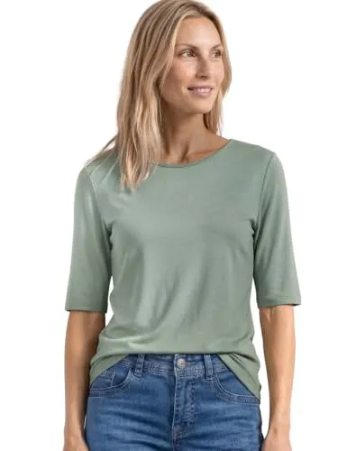 Street One Basic T-Shirt mit Rundhals in Unifarbe Eucalyptus Green 44