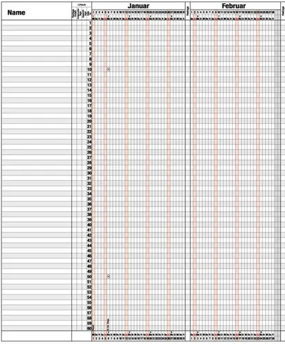 GÜSS Kalender Jahresplaner Urlaubsübersicht 120x80cm für 60 Mitarbeiter Kalendarium 2026