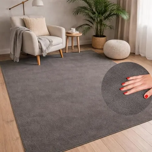 carpet city Waschbarer Teppich Einfarbig Kurzflor - Dunkelgrau 80x280 cm - Zeitloser Kurzflor-Teppich für Wohnzimmer, Schlafzimmer & Flur, maschinenwaschbar, rutschfest und ideal für Familien mit Haustieren.