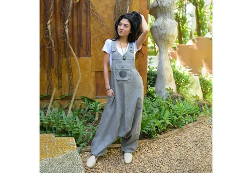 virblatt Jumpsuit Herren & Damen Latzhose, Baumwolle, Overall Herren Sommer Hosenanzug Goa Style, aufgesticktes Mandala