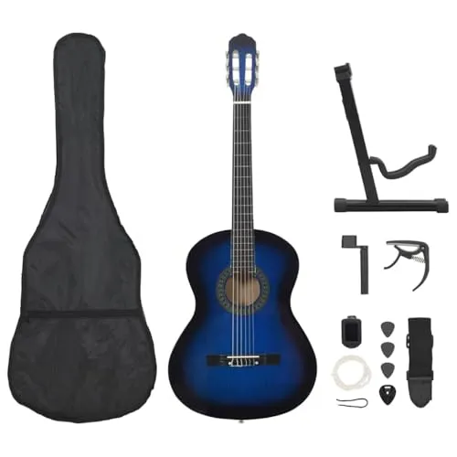 12-tlg. Klassikgitarren-Set für Anfänger Blau 4/4 39