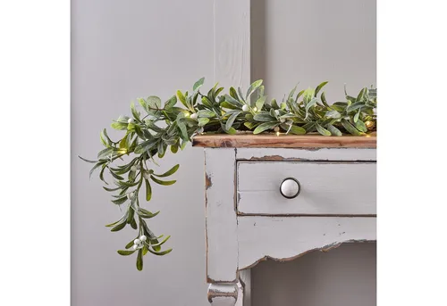 Lights4fun LED-Girlande 2m Weihnachtsgirlande Mistelzweige und Eukalyptus mit Beleuchtung