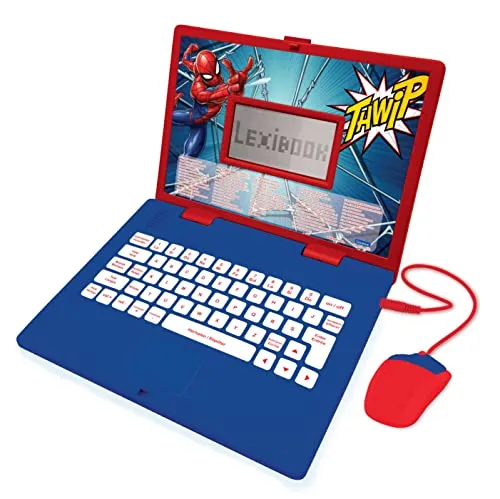 Lexibook, Spider-Man, zweisprachiger Lerncomputer, Französisch/Niederländisch, Spielzeug für Kinder mit 124 Aktivitäten zum Lernen, Spaß und Klavierspielen, Rot/Blau, JC598SPi10