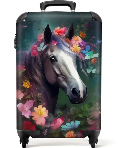 NoBoringSuitcases.com© Kinderkoffer Pferd - Natur - Blumen - Wald - Tiere 55x35x20cm, 4 Rollen, Handgepäck-Koffer, Kinderkoffer, Reisekoffer Mädchen