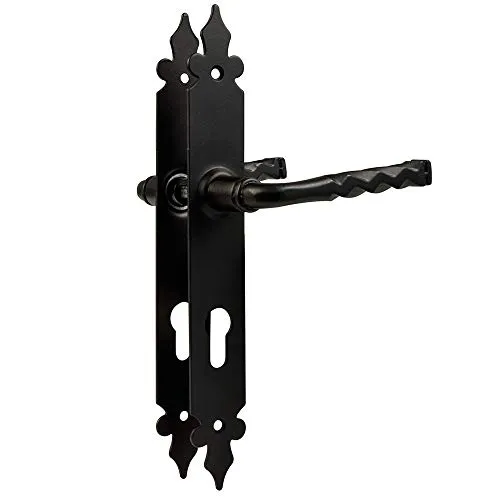 Türgriff Türdrücker Drückergarnitur Türbeschlag Griffset Schwarz matt Schmiedeeisen Optik 72 / 8mm (Profilzylinder)