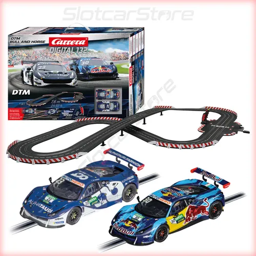 Carrera Digital 132 DTM Bull and Horse Rennbahn-Set | Lizensierte Slotcars für packenden Rennspaß