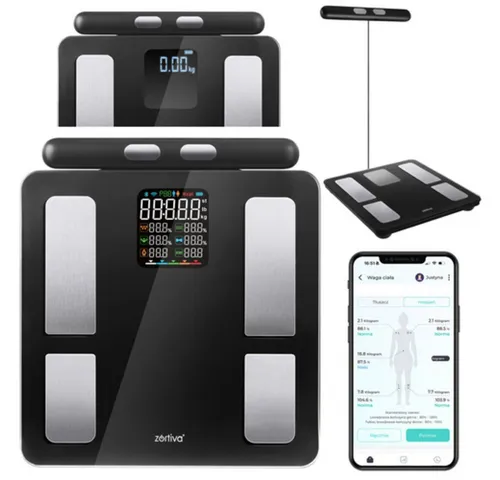 BMI-Analysewaage mit 8 Elektroden und Messgriff, 26 x 26 cm - Die BMI-Analysewaage mit 8 Elektroden (26 x 26 cm) bietet eine umfassende Körperanalyse. Sie misst 17 Parameter und synchronisiert automatisch mit der App. Ideal für die ganze Familie, um die Fitnessziele zu verfolgen.