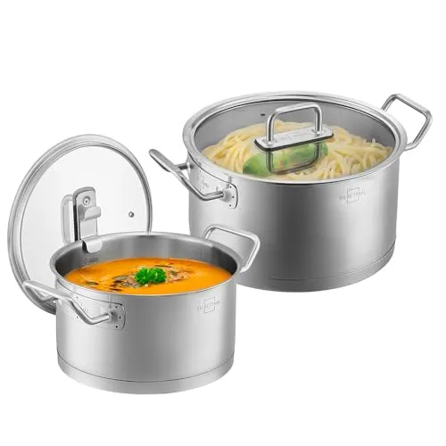 SILBERTHAL Edelstahl Topfset 2-teilig - Kochtopf 3,5l & 5L im Set für alle Herdarten inkl. Induktion & Ofenfest - Töpfe mit Glasdeckel - Spülmaschinenfest