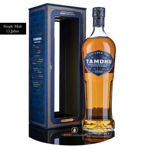Tamdhu 15 Years Old Speyside Single Malt Scotch Whisky – Intensiver Geschmack nach Sommerfrüchten - Whisky – 15 Jahre gereift in Oloroso-Sherry-Fässern, mit fruchtigen Aromen von Aprikose und Himbeere für einen feinen Genuss.
