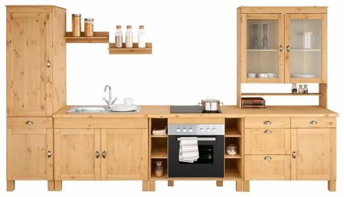 Home affaire Küchenzeile Oslo, 350 cm - Küchenzubehör, stilvolle Küchenzeile aus massivem Holz mit einer 35mm starken Arbeitsplatte, ideal für modernes und gemütliches Kochen.