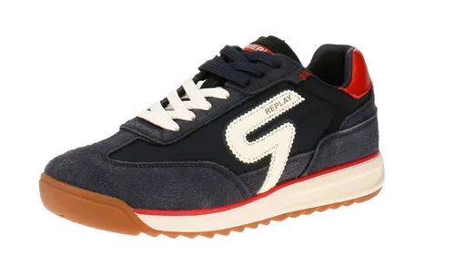 Replay Yard Origin GMSIB C0003L Herren Sneaker - Navy, Größe 42 EU - Sportlicher Sneaker von Replay im 70er-Jahre Stil, kombiniert Textil und Wildleder. Akzentuierte Schnürsenkel und gezackte Gummisohle für optimalen Halt und einzigartigen Look.