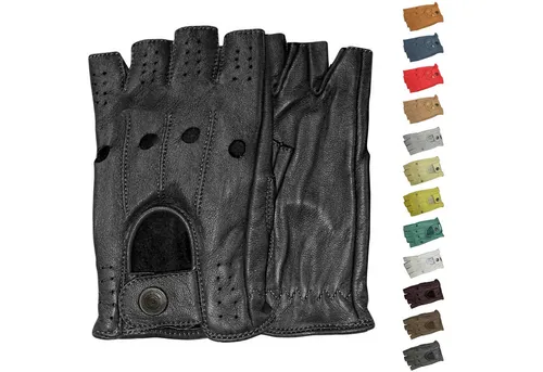 German Wear Driving Halbfinger Lederhandschuhe - Hochwertige Halbfingerhandschuhe aus weichem Lamm-Nappaleder, ideal für Autofahrer, im klassischen Retro-Look und mit Druckknopfverschluss.