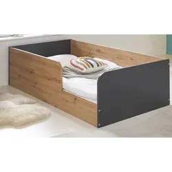 Bodenbett Alessio 90x200 cm – Modernes Kinderbett in Anthrazit/Holzoptik - Modernes Bodenbett 90 x 200 cm für Kinder und Gästezimmer. Mit pflegeleichter Oberfläche und viel Stauraum bietet es Stil und Funktionalität für ein gemütliches Schlafumfeld.