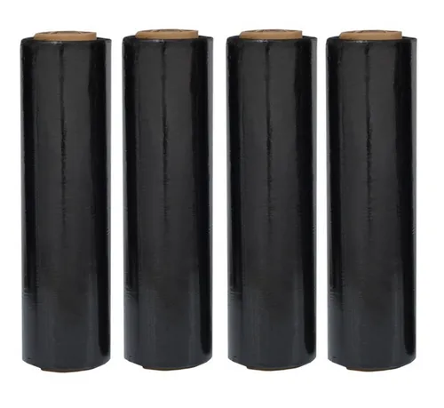 BAYLI Klebeband 4 Rollen - Stretchfolie Schwarz 500mm x 250m 23my - 4 x Stretchfolie in Schwarz (500mm x 250m, 23my) für zuverlässige Verpackung. Hohe Dehnbarkeit und Stabilität schützen Ihre Waren optimal vor äußeren Einflüssen. Ideal für Umzüge, Lagerung und Transport – eine vielseitige Lösung für jeden Bedarf!