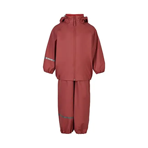 CeLaVi Unisex Kids Basic Recycle PU Rainwear Set, Dusty Ceder, 120 - Regenjacke und Latzhose aus recyceltem Material, atmungsaktiv, wind- und wasserfest mit 10.000 mm Wassersäule. Perfekt für aktive Kinder, die bei jedem Wetter draußen spielen wollen.