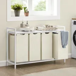 VASAGLE Wäschekorb mit 4 Fächern und Ablage in weiß von VASAGLE