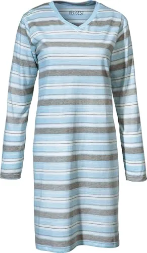 REDBEST Damen-Nachthemd Single-Jersey blau/grau Größe 44/46