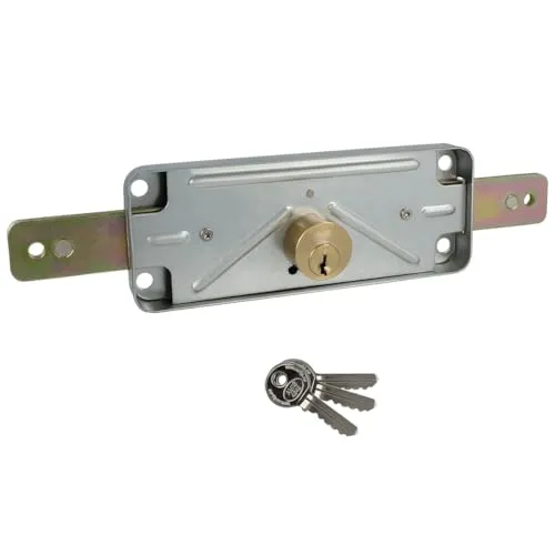 Amig - Türschloss | Metallschloss für Metallrollos | Zylinder: 15mm | Runde Kante | Enthält 3 vernickelte Messingschlüssel | Ideal für Garagen, Lagerhallen und Gewerbeflächen