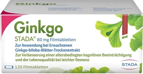 Ginkgo Biloba STADA 80MG - Gedächtnis und Konzentration verbessern - Arzneimittel zur Unterstützung der kognitiven Funktionen, ideal bei altersbedingten Gedächtnisstörungen. Enthält hochwertigen Ginkgo-biloba-Extrakt für mehr Lebensqualität.