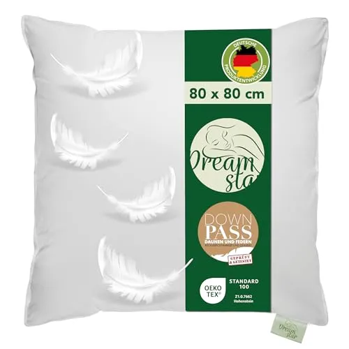 DREAMSTAR Daunenkissen 80 x 80 cm | 3-Kammer Kopfkissen für optimalen Schlafkomfort - Kissen | 3-Kammer Struktur für individuelle Unterstützung und Entspannung, schadstofffrei und allergikerfreundlich, für besten Schlafkomfort.
