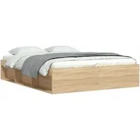 Bettgestell Sonoma-Eiche 150x200 cm - Modernes Bettgestell aus langlebigem Holzwerkstoff mit 6 praktischen Fächern für zusätzlichen Stauraum. Ideal für ein stilvolles Schlafzimmer!
