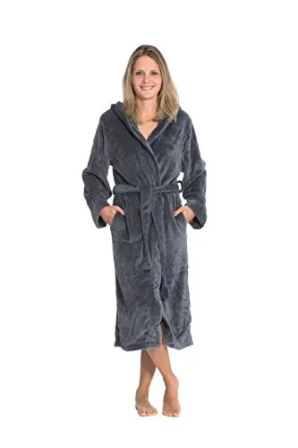 ZOLLNER Unisex Bademantel für Damen und Herren, Größe M, graphit grau - Hochwertiger Mikrofaser-Bademantel, saugstark und schnell trocknend. Pflegeleicht bis 95°C waschbar, mit Gürtel und Kapuze für optimalen Sitz. Ideal für Wellness und Zuhause.