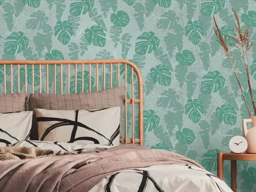 Palmentapete Grün Silber - Dschungeltapete von Livingwalls - Hochwertige Vliestapete mit schimmerndem Hintergrund, ideal für jeden Raum. Made in Germany, 10,05 m x 0,53 m, sorgt für ein tropisches Flair in Ihrem Zuhause.