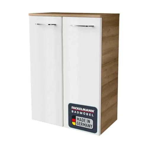 Midischrank FACKELMANN Milano Ast-Eiche Weiß 60 cm - Badezimmerschrank in elegantem Design, bietet viel Stauraum und passt ideal in moderne Badezimmer.