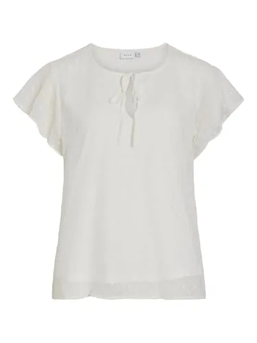 Vila Blusenshirt VIEDEE C/S V-NECK TOP - NOOS - Stylisches Blusenshirt mit transparentem Tupfenmuster und Schnürdetail, ideal für legere Anlässe. Aus 100% Polyester, schnell trocknend und pflegeleicht.