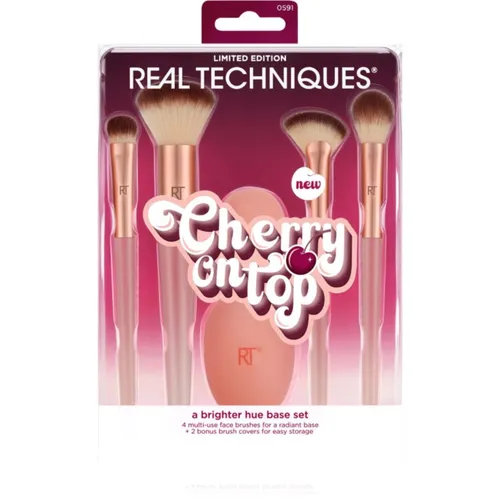 Real Techniques A Brighter Hue Base Set - 4-teiliges Pinselset - Pinselset für eine strahlende Make-up-Basis, inklusive 2 Pinselkopf-Hüllen für optimale Aufbewahrung und Schutz.