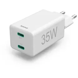 Hama Schnellladegerät USB-C 35W PD/QC, 2xUSB-C, kompakt und leistungsstark - Weiß - Netzteile & Ladegeräte – Mit 35W Leistung und zwei USB-C Ports lädt dieses kompakte Schnellladegerät zwei Geräte gleichzeitig schnell und effizient, ideal für unterwegs.