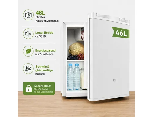 Mini-Kühlschrank mit Gefrierfach – 46L, leise 38dB, 7-stufige Temperaturregelung