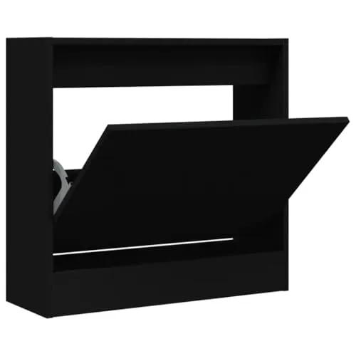vidaXL Schuhschrank Schwarz 60x21x57 cm - Schuhschrank aus langlebigem Holzwerkstoff, ideal für enge Räume mit platzsparendem Design und praktischer Ablagefläche für Dekoration.