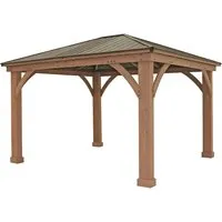 Westmann Holz Pavillon Devon 366 cm x 427 cm - Stabil & Vielseitig - Gartenlauben & Holz-Pavillons: Robuster Pavillon aus 100% FSC-zertifiziertem Cedar-Holz mit Aluminium-Dach, ideal für entspannte Stunden im Freien und einfachen Aufbau.