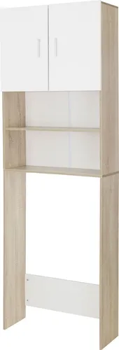 ECD Germany Waschmaschinenschrank mit 2 Türen, 62,5x25x190 cm, Weiß - Badezimmerschränke mit minimalistisches Design, viel Stauraum und pflegeleichte Oberfläche, ideal für kleine Räume und zur optimalen Nutzung des Waschmaschinenplatzes.