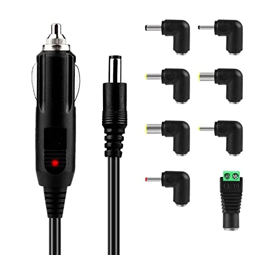 Ladekabel Auto Zigarettenanzünder KFZ Ladegerät: 12W Auto Ladegerät Universal-Netzkabel mit 8 DC Adapter, Ladekabel Auto für DVD-Player GPS Lautsprecher Etikettendrucker Kamera Router LED Lichtleisten
