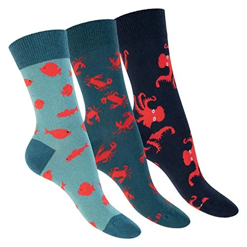 Footstar Damen & Herren Bunte Motiv Socken (3 Paar) Lustige Baumwoll Socken - Ocean 41-46
