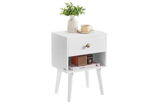 VASAGLE Nachttisch mit Schublade - Minimalistischer Beistelltisch in Weiß - [Zeitloses Design] Der elegante Nachttisch vereint Funktionalität und Stil mit klaren Linien und einer klassischen weißen Oberfläche. [Praktischer Stauraum] Ausgestattet mit einer Schublade und offener Ablage für Bücher und mehr – ideal für jeden Raum.
