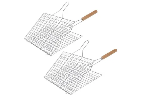 2er Set BBQ Grillkorb und Grillwender - Grillkörbe für Fleisch, Fisch und Gemüse, ideal für ein perfektes Grillerlebnis. Maße Grillrost: 33 x 22 x 2 cm, aus verchromtem Stahl für optimale Haltbarkeit.