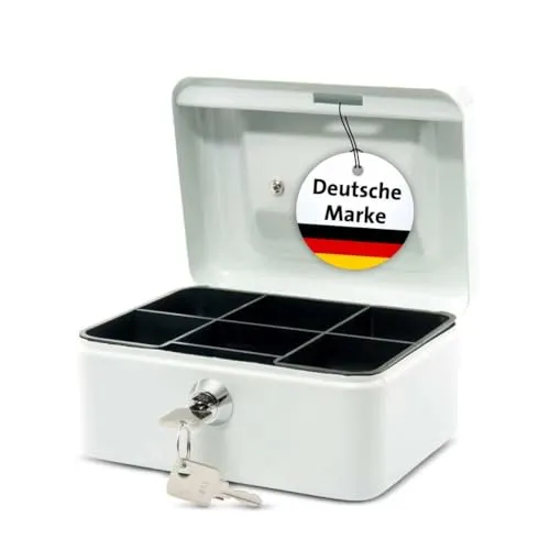 MAUL Geldkassette 2 aus Stahl | abschließbar | Münzgeld-Einsatz herausnehmbar | 20 x 17 x 9 cm | Kasse mit 2 Schlüsseln | geeignet als Spardose | kleiner Safe, Tresor, Trinkgeldkasse | Weiß