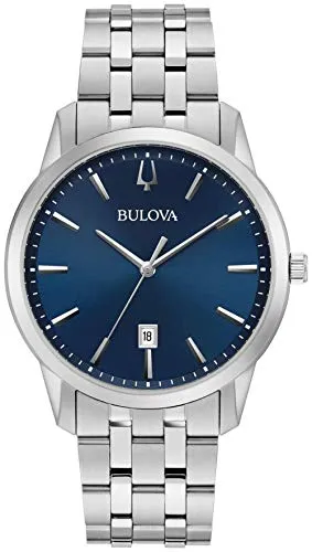 Bulova Herren Classic Uhr Bl/Si - Elegante Edelstahlarmbanduhr mit blauem Ziffernblatt - Herrenuhren mit Edelstahl-Gehäuse, 40mm Durchmesser, wasserdicht bis 3 ATM und praktischem Kalenderfenster. Ideal für stilbewusste Männer.