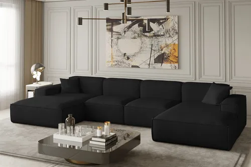 Wohnlandschaft U-Form CELES in Stoff Opera Velvet Schwarz von Fun Möbel