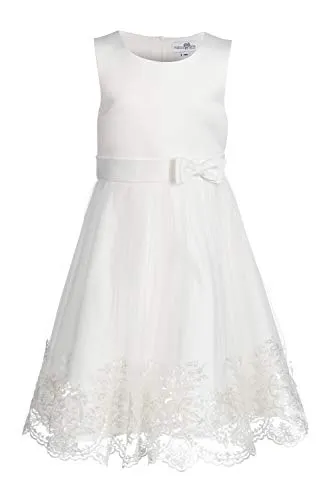 Happy Girls Mädchen Festliches Kleid für besondere Anlässe, Ecru, 140 - Elegantes Kleid mit Wellensaum und Rücken-Reißverschluss, ideal für festliche Anlässe und bequem zu tragen dank Unterrock.