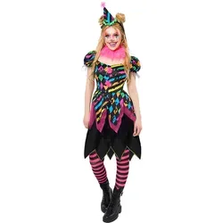 amscan 3tlg. Kostüm ''Funhouse Horror Clown'' XXL - Faschingskostüm für Damen in Schwarz/Bunt - ideal für Fasching und Karneval. Enthält Kleid, Haarreif und Halsband. Mit auffälligem Herz-Ausschnitt und Puffärmeln für einen unvergesslichen Auftritt.
