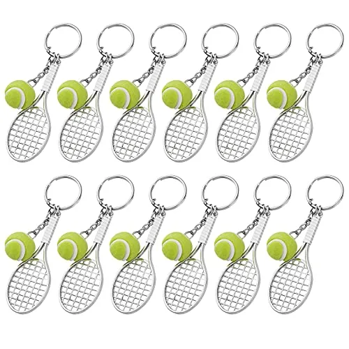 MengH-SHOP Sport Schlüsselanhänger Mini Tennisschläger Schlüsselanhänger Metall Tennis Schläger Schlüsselring für Tennisliebhaber 12 Stück