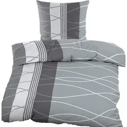 Biber Winter Bettwäsche 135 x 200 + 80x80 cm, grau weiß, Wellen/Streifen