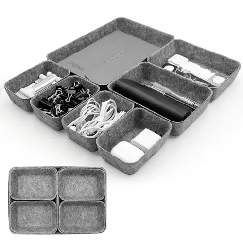 Criveple 7 Stück Schubladen Organizer Filz, Schubladen Ordnungssystem Filz, Schminktisch Organizer für Schublade, 3 Größen für Schminktisch Büro Badezimmer Nachttisch Schlafzimmer (Dunkelgrau)