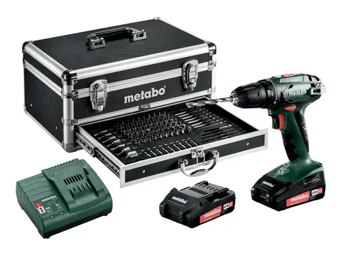 Metabo Akku-Bohrschrauber BS 18V mit 2 Akkus und Zubehör - Akkuschrauber mit 2 leistungsstarken Akkus, Alu-Koffer und umfangreichem Zubehör, ideal für handwerkliche Projekte und DIY-Enthusiasten.