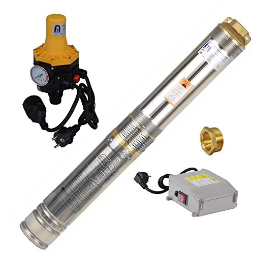 Agora-Tec® 4 Zoll Brunnenpumpe Tiefbrunnenpumpe 550W-4-3DW Set mit Druckschalter und Trockenlaufschutz