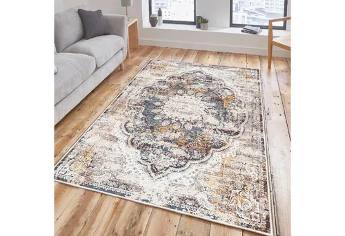 Wetterfester Teppich 100% Baumwolle, 160 x 230 cm T4419 - Hochwertiger cremefarbener Teppich aus 100% Baumwolle, ideal für den Innen- und Außenbereich. Robuste Verarbeitung für Langlebigkeit und ansprechendes Design.